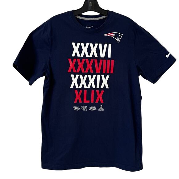 Nike New England Patriots Super Bowl XL Regular Fit Blue Short Sleeve T-shirt - Picture 1 of 5